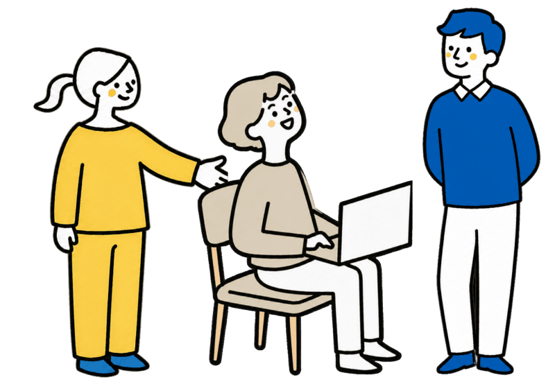 お客様に寄り添う夫婦チームのイラスト